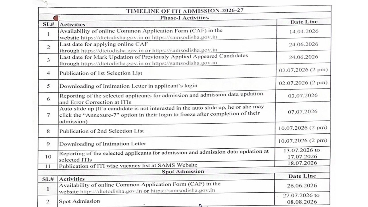 Notice for ITI Admission - 2026